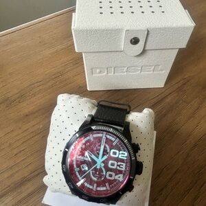 DIESEL DZ4311 Men’s Watch Leather Black / Red NIB